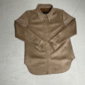 DOLCE CABO Women's Tan Suede Button Down Collared Long Sleeve Shirt Size M